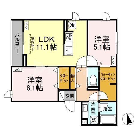 グラナーデ江戸川B(2LDK/2階)の間取り写真