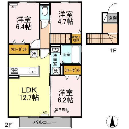 ＪＲ水戸線 下館駅 徒歩30分 2階建 築4年(3LDK/2階)の間取り写真