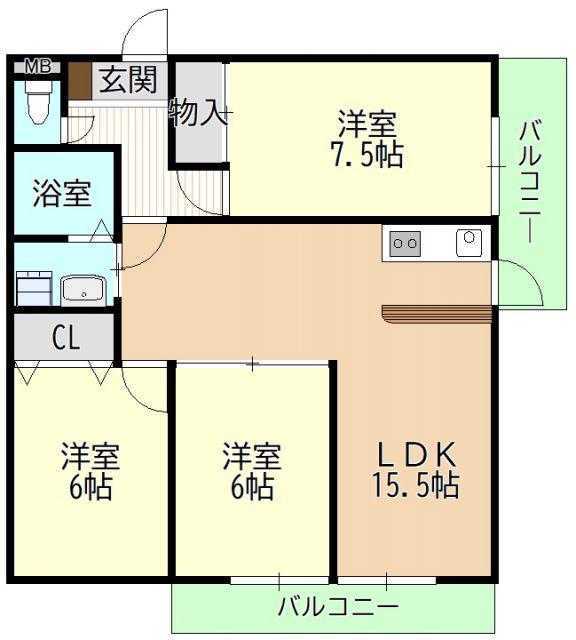 ハイツユーリー(3LDK/3階)の間取り写真