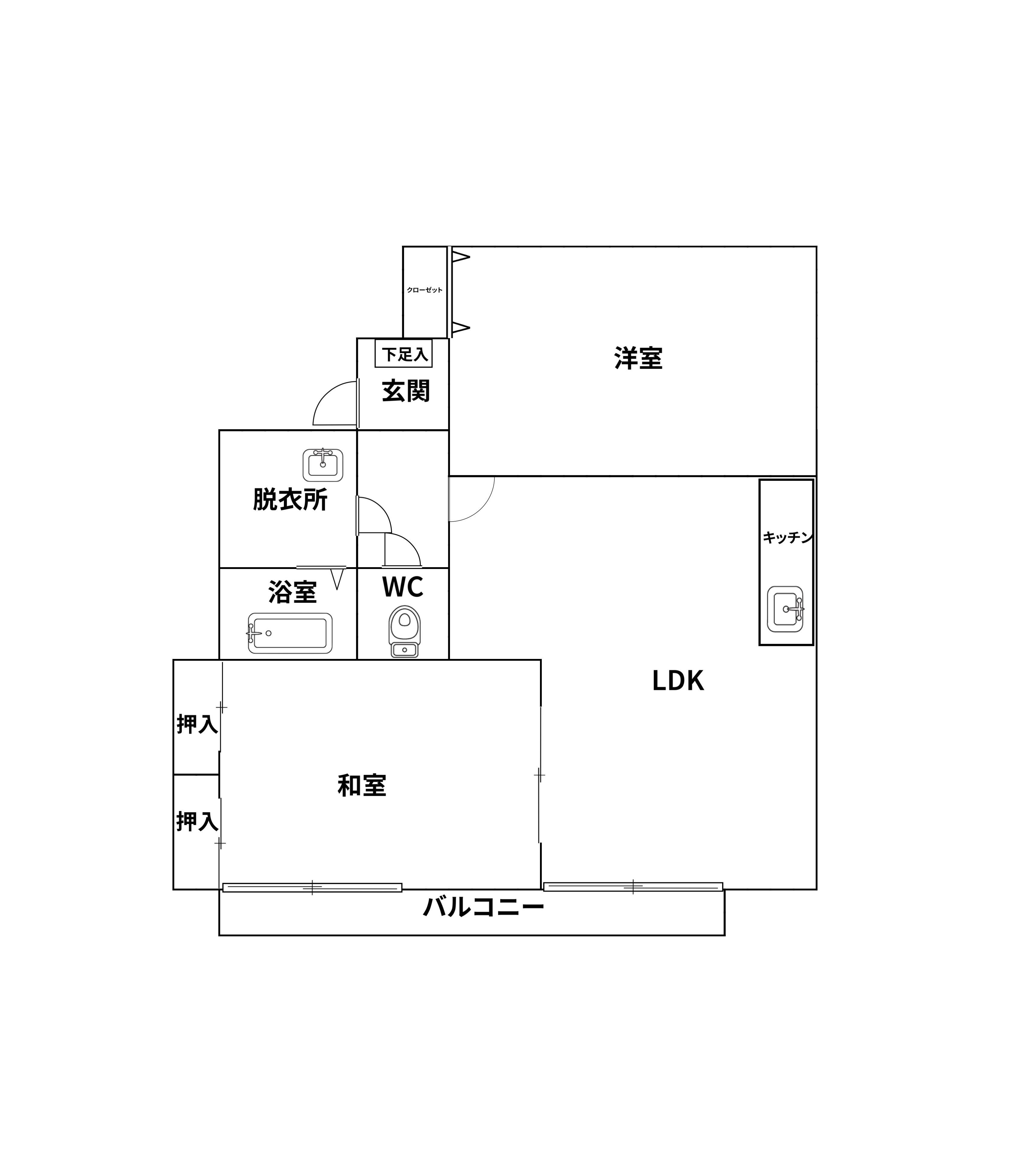 パークヒルイガワE棟(2LDK/1階)の間取り写真
