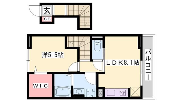 グランディール網干(1LDK/2階)の間取り写真