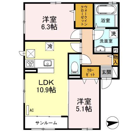 SAINT-FLEUR(2LDK/2階)の間取り写真