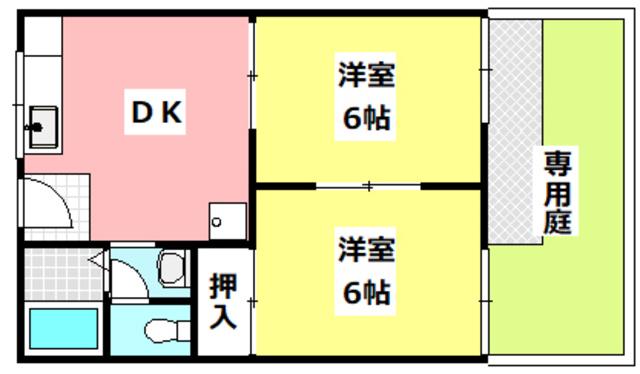 矢頭ハイツB棟(2DK/1階)の間取り写真