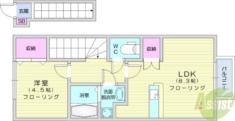 LIBERTE太子堂(1LDK/2階)の間取り写真