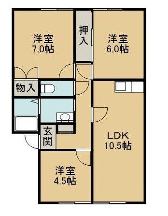 サンガーデン守谷D棟(3LDK/1階)の間取り写真