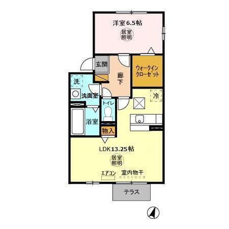 アンソレイエ西館(1LDK/1階)の間取り写真