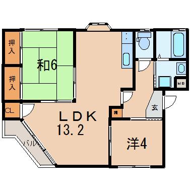 イーストピース守山(2LDK/1階)の間取り写真