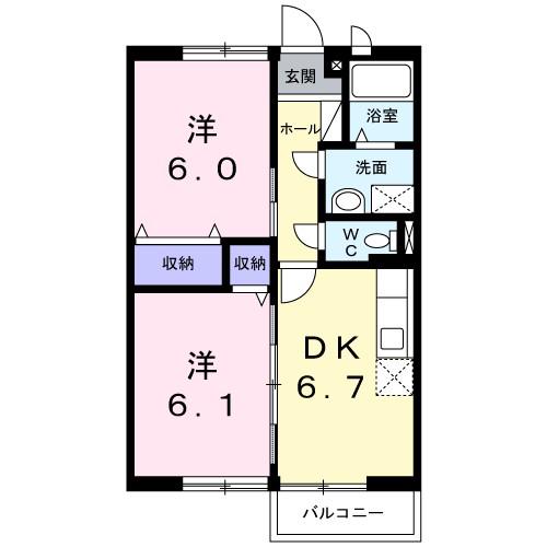 ファミリーハウス小平(2DK/2階)の間取り写真