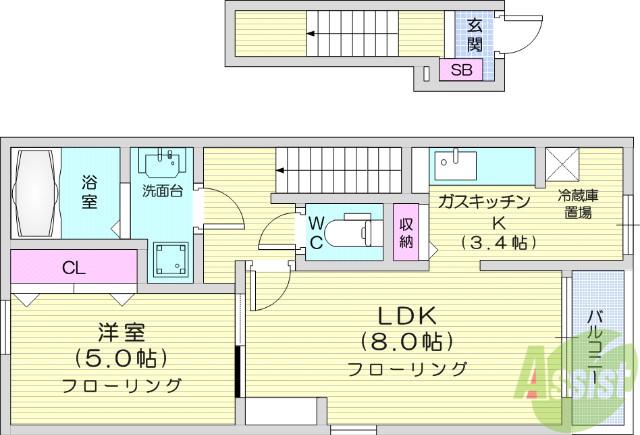ビ バ コ ー ト(1LDK/2階)の間取り写真