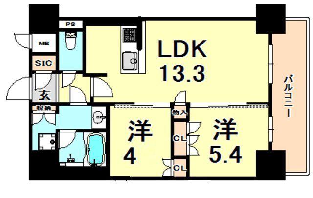 ブランシエスタ西宮(2LDK/6階)の間取り写真