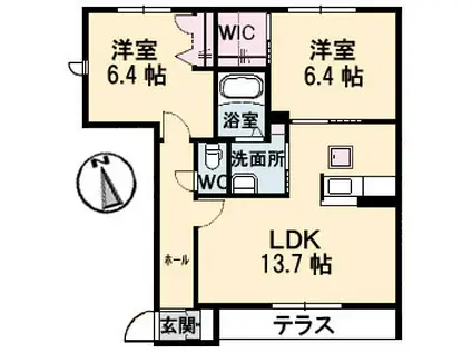 ヴィラ・ロトス D棟(2LDK/1階)の間取り写真