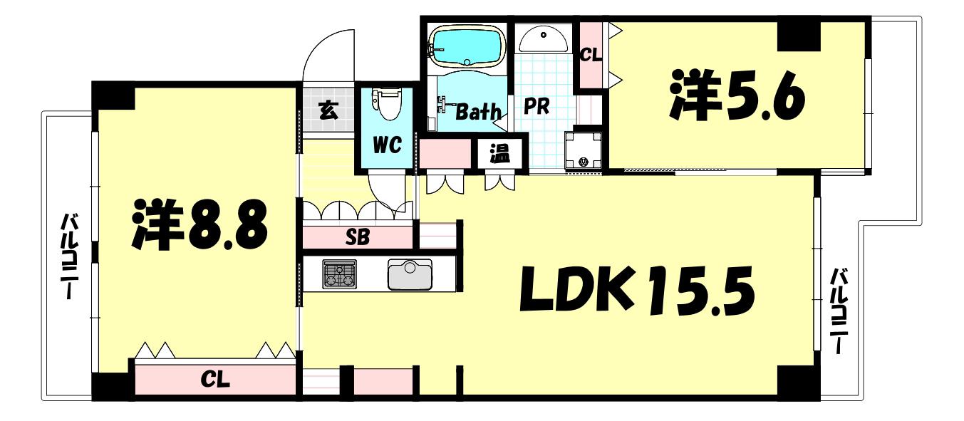 エバーグリーンポートアイランド2号棟(2LDK/3階)の間取り写真