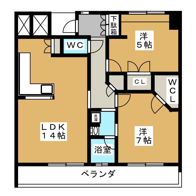 グランステーシア津新町(2LDK/14階)の間取り写真