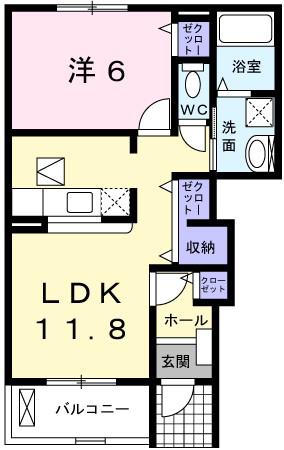 ベル池ノ下(1LDK/1階)の間取り写真