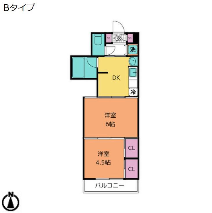 クレスト連坊(2DK/5階)の間取り写真
