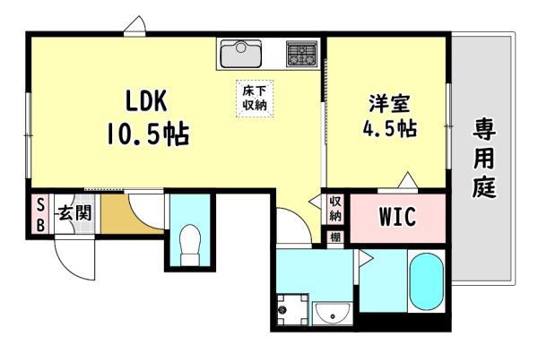 京阪本線 萱島駅 徒歩7分 2階建 築8年(1LDK/1階)の間取り写真