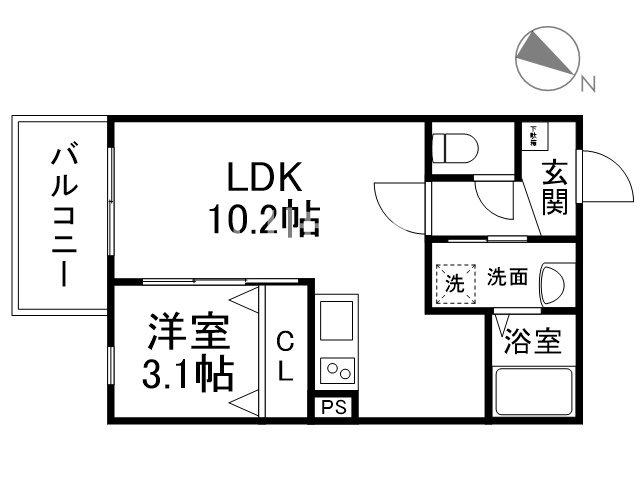プライムコート伏見醍醐(1LDK/3階)の間取り写真