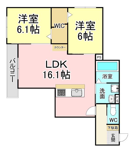 メゾンルボア大里(2LDK/2階)の間取り写真