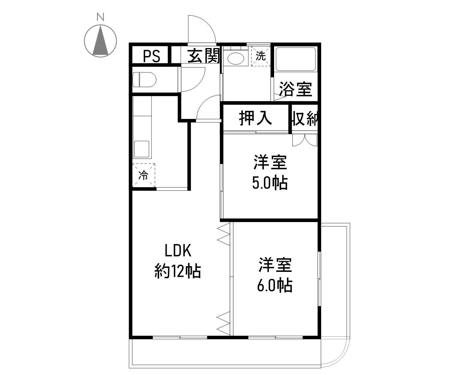 小山宮武マンション(2LDK/2階)の間取り写真