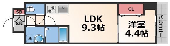 グランパシフィック北巽(1LDK/3階)の間取り写真