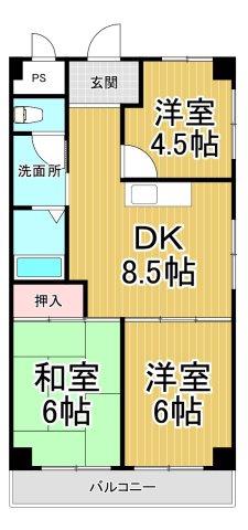 尼崎梅ノ木公園アーバンリズ(3DK/4階)の間取り写真