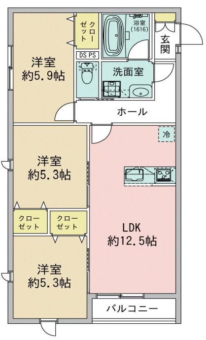 ウィステリアガーデン旭が丘(3LDK/2階)の間取り写真