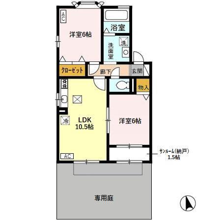 メイプルリーフ(2LDK/1階)の間取り写真