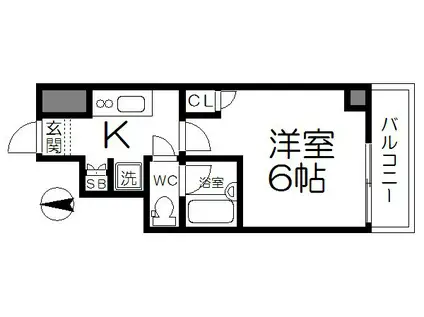 ローレル新町(1K/6階)の間取り写真