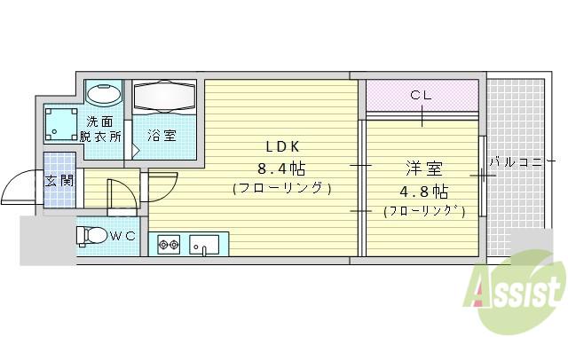ライブガーデン江坂(1LDK/8階)の間取り写真