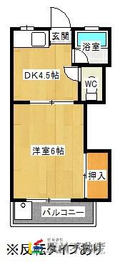 西陵ハイツ(1DK/1階)の間取り写真