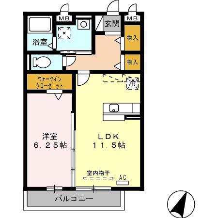 シャローム B棟(1LDK/1階)の間取り写真