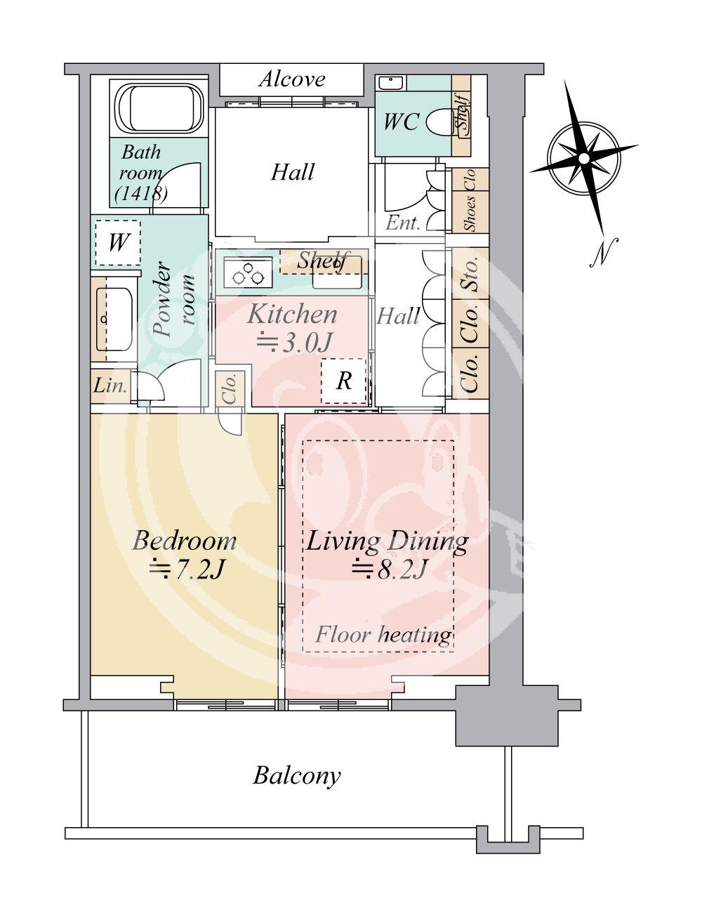 グラングリーン大阪 THE ノース RESIDENCE(1LDK/9階)の間取り写真