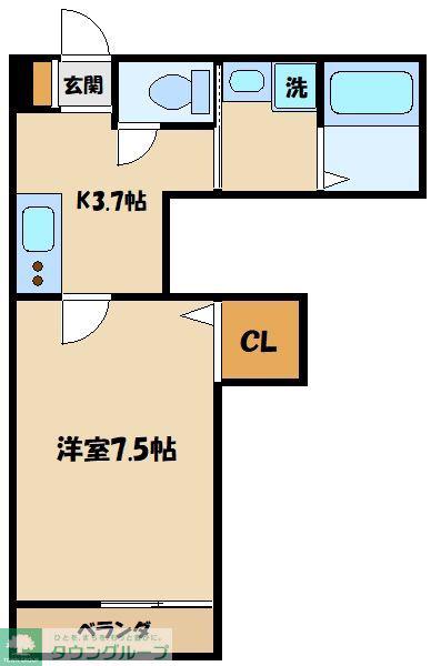 クレストコート美しが丘(1K/2階)の間取り写真