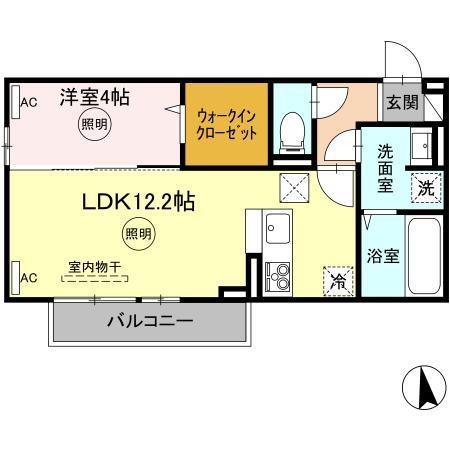 カルテット D棟(1LDK/1階)の間取り写真
