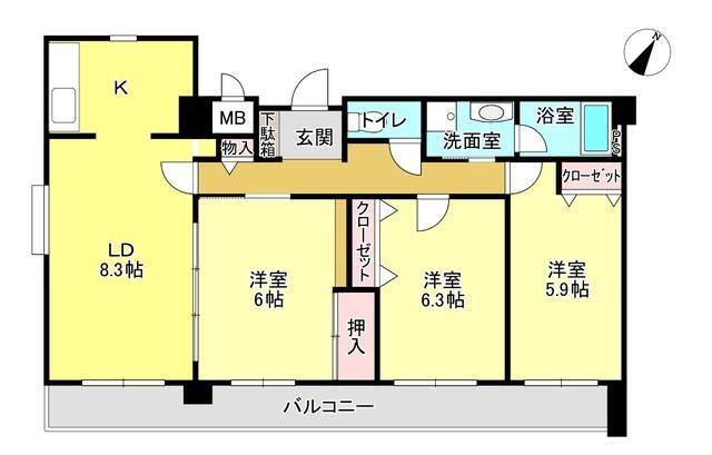 ブルーハイム(3LDK/3階)の間取り写真