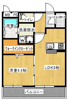 ウィステリア八幡(1LDK/1階)の間取り写真