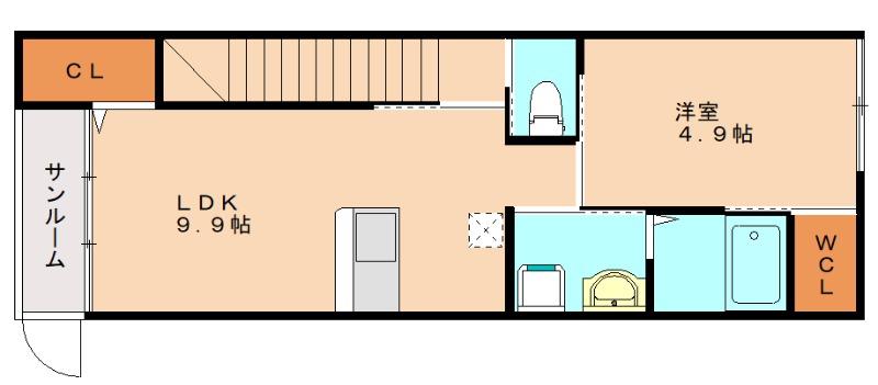 CASA BLANCA(1LDK/2階)の間取り写真