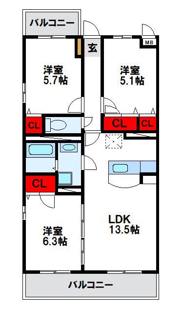ネオスクエア(3LDK/2階)の間取り写真