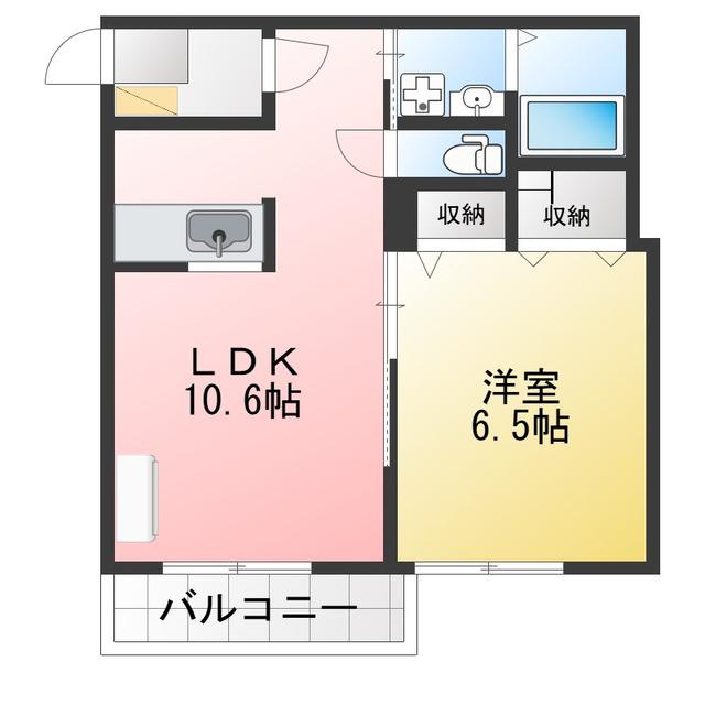 ジュネスコート(1LDK/2階)の間取り写真