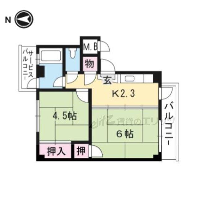 UR総持寺団地36号棟(1LDK/5階)の間取り写真