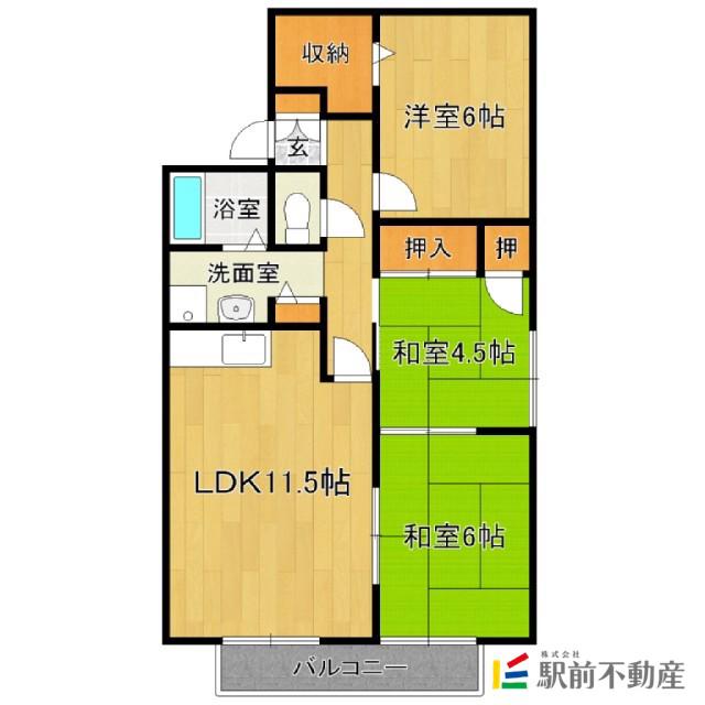 春日第6レジデンス江崎1番館(3LDK/2階)の間取り写真