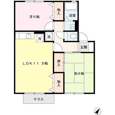 エスポワール2棟(2LDK/1階)の間取り写真