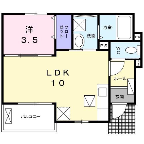 プリムラI(1LDK/1階)の間取り写真