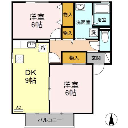 クレセントガーデンI(2DK/1階)の間取り写真