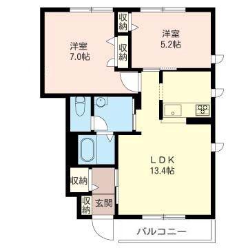 プラムグローブ A棟(2LDK/1階)の間取り写真