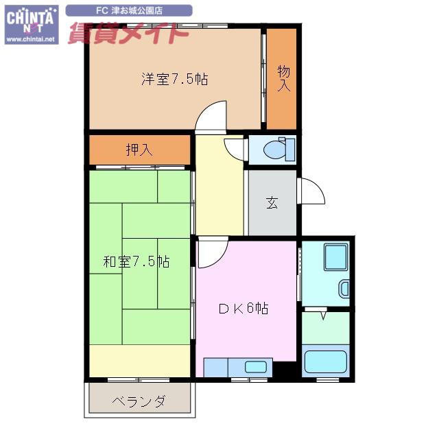 CASA DE BIENESTAR(2DK/2階)の間取り写真