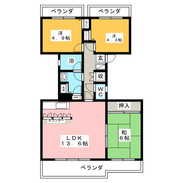 ハイツ東戸塚II(3LDK/1階)の間取り写真