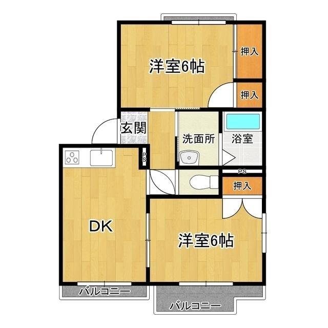 ラポール牛久(2DK/2階)の間取り写真