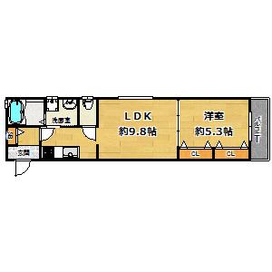 セレニティ加島(1LDK/2階)の間取り写真