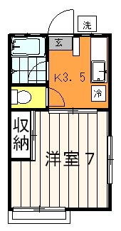 サニーフラット鶴川(1DK/2階)の間取り写真